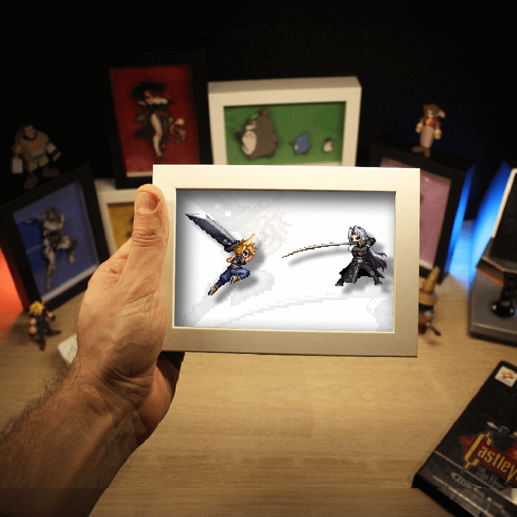 Dioramax - Cadre lumineux LED FF7 | Déco Gaming-room | Tableau lumineux | Affiche jeux vidéo | Idée cadeau gamer | Retro-gaming