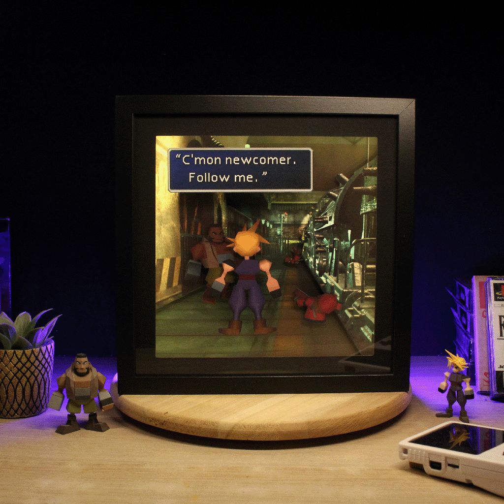 Dioramax - Cadre lumineux LED ff7| Déco Gaming-room | Tableau lumineux | Affiche jeux vidéo | Idée cadeau gamer | Retro-gaming