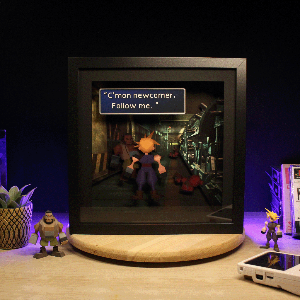 Dioramax - Cadre lumineux LED ff7| Déco Gaming-room | Tableau lumineux | Affiche jeux vidéo | Idée cadeau gamer | Retro-gaming