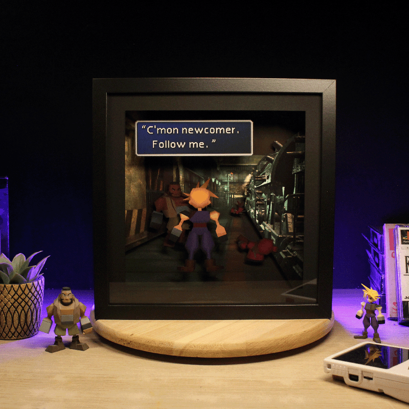 Dioramax - Cadre lumineux LED ff7| Déco Gaming-room | Tableau lumineux | Affiche jeux vidéo | Idée cadeau gamer | Retro-gaming