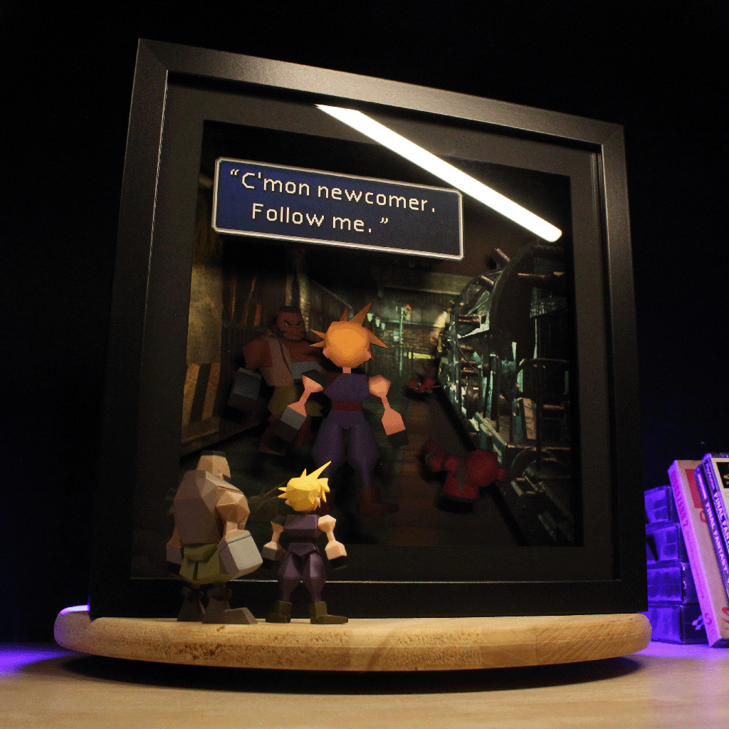 Dioramax - Cadre lumineux LED ff7| Déco Gaming-room | Tableau lumineux | Affiche jeux vidéo | Idée cadeau gamer | Retro-gaming