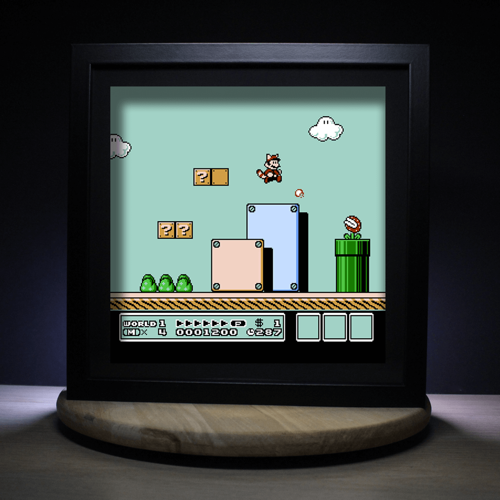 Dioramax - Cadre lumineux LED Mario 3 | Déco Gaming-room | Tableau lumineux | Affiche jeux vidéo | Idée cadeau gamer | Retro-gaming