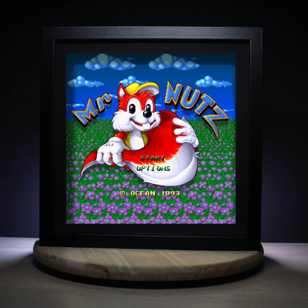Dioramax - Cadre lumineux LED Mr Nutz | Déco Gaming-room | Tableau lumineux | Affiche jeux vidéo | Idée cadeau gamer | Retro-gaming