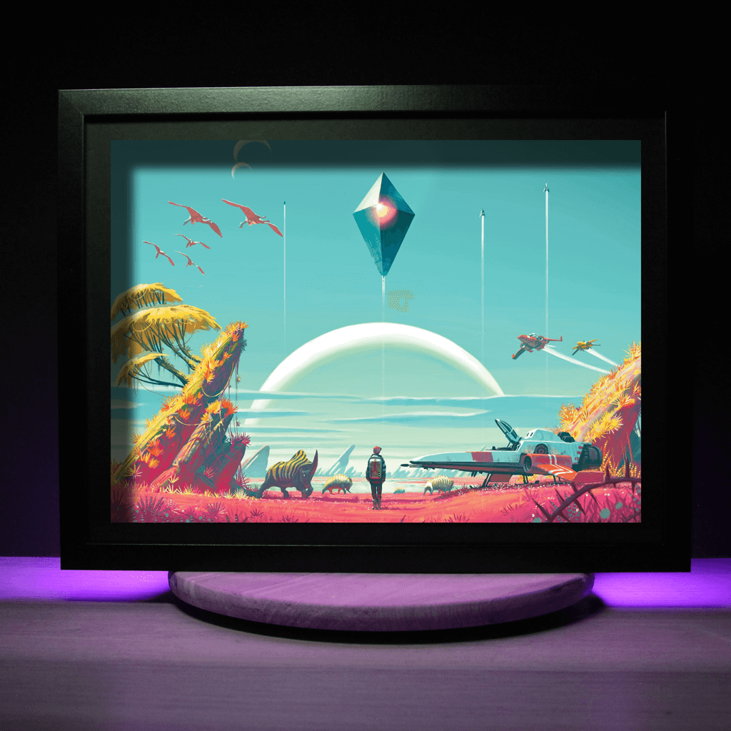 Dioramax - Cadre lumineux LED No man's sky | Déco Gaming-room | Tableau lumineux | Affiche jeux vidéo | Idée cadeau gamer | Retro-gaming