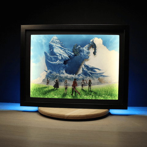 Diorama Xenoblade 3, cadre lumineux, déco gaming room