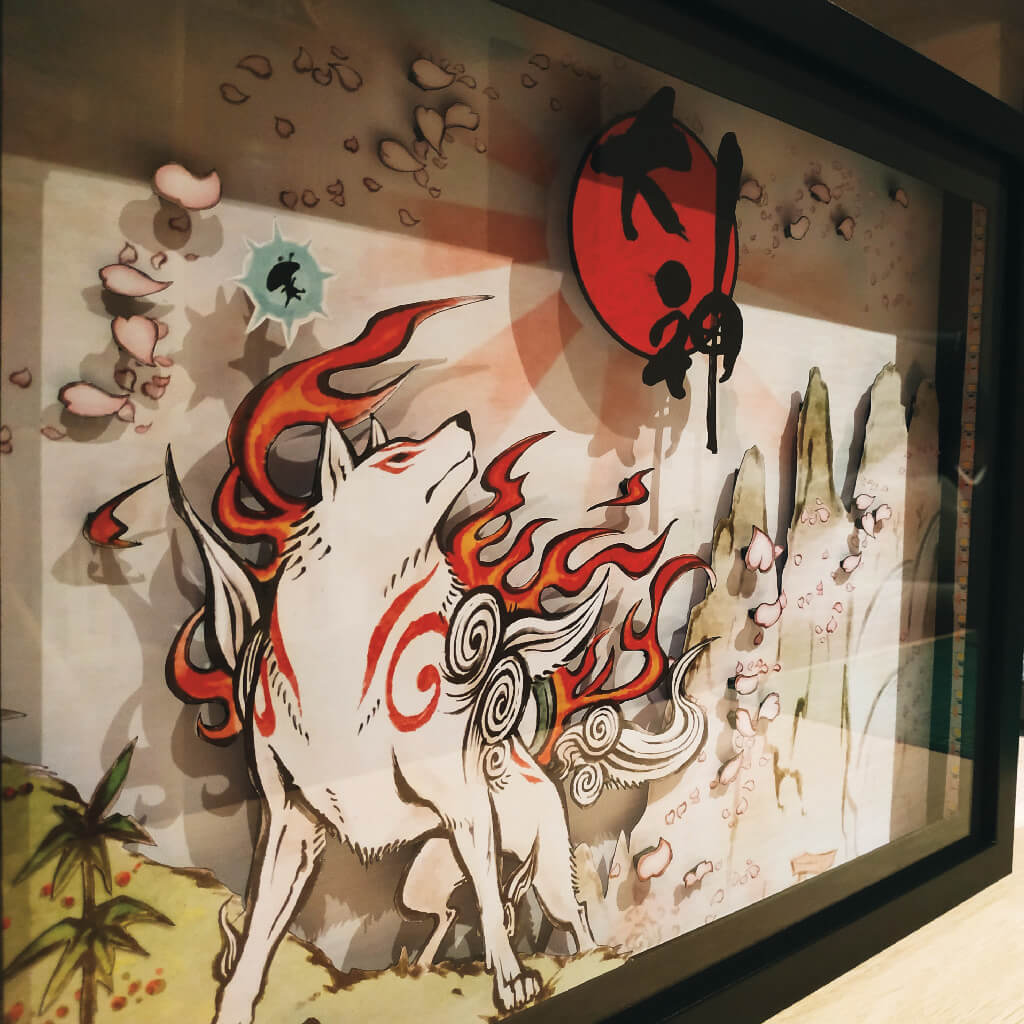 Dioramax - Cadre lumineux LED Okami | Déco Gaming-room | Tableau lumineux | Affiche jeux vidéo | Idée cadeau gamer | Retro-gaming