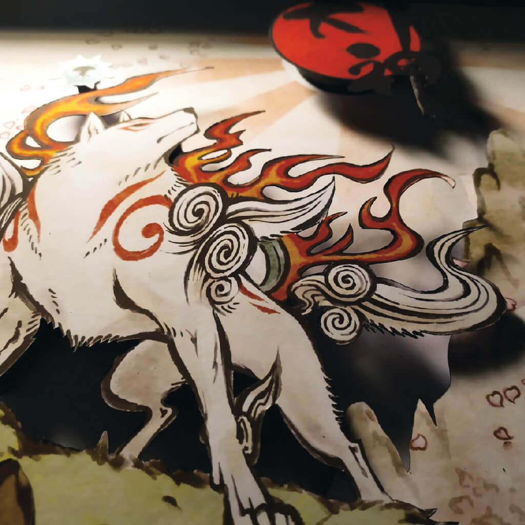 Dioramax - Cadre lumineux LED Okami | Déco Gaming-room | Tableau lumineux | Affiche jeux vidéo | Idée cadeau gamer | Retro-gaming