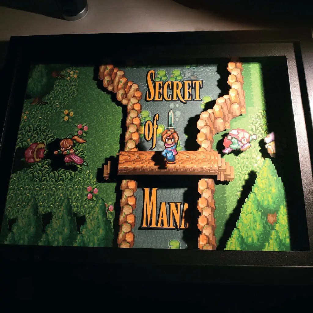 Dioramax - Cadre lumineux LED Secret of mana | Déco Gaming-room | Tableau lumineux | Affiche jeux vidéo | Idée cadeau gamer | Retro-gaming